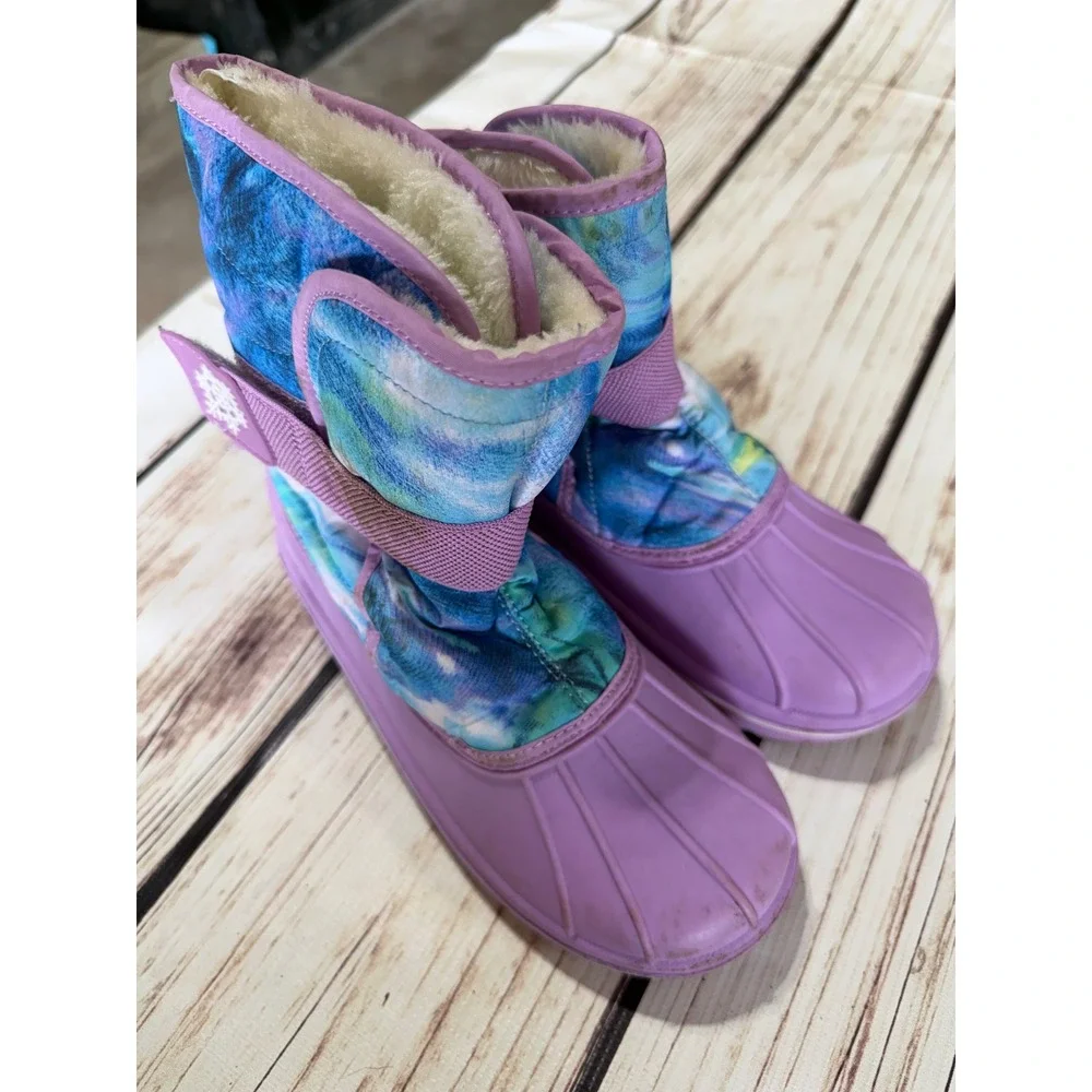 The Childrens Place Girls Purple Tie Dye Faux Fur Lined‎ Snow Duck Boots Size 3